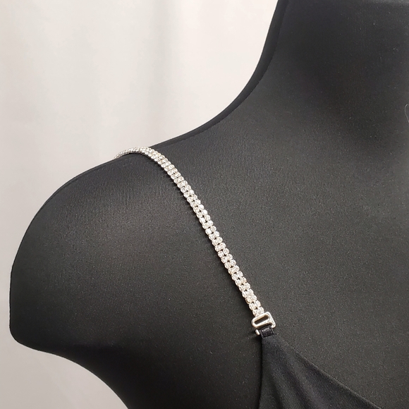 Black Evening Long Dress Rhinestones Spaguetti Straps Cut out Long Size Medium - Picture 3 of 14